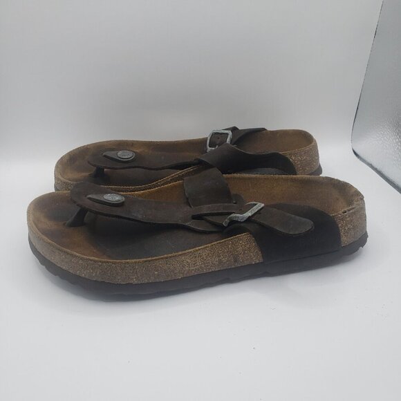 Betula Birkenstock Gizeh Thong Sandals Sz 6 Leather Suede Casual Cork Footbed - Picture 7 of 8